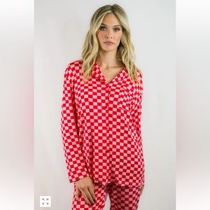 In My Sundays Mallory Ervin Red and Pink Checkered Long Pajamas